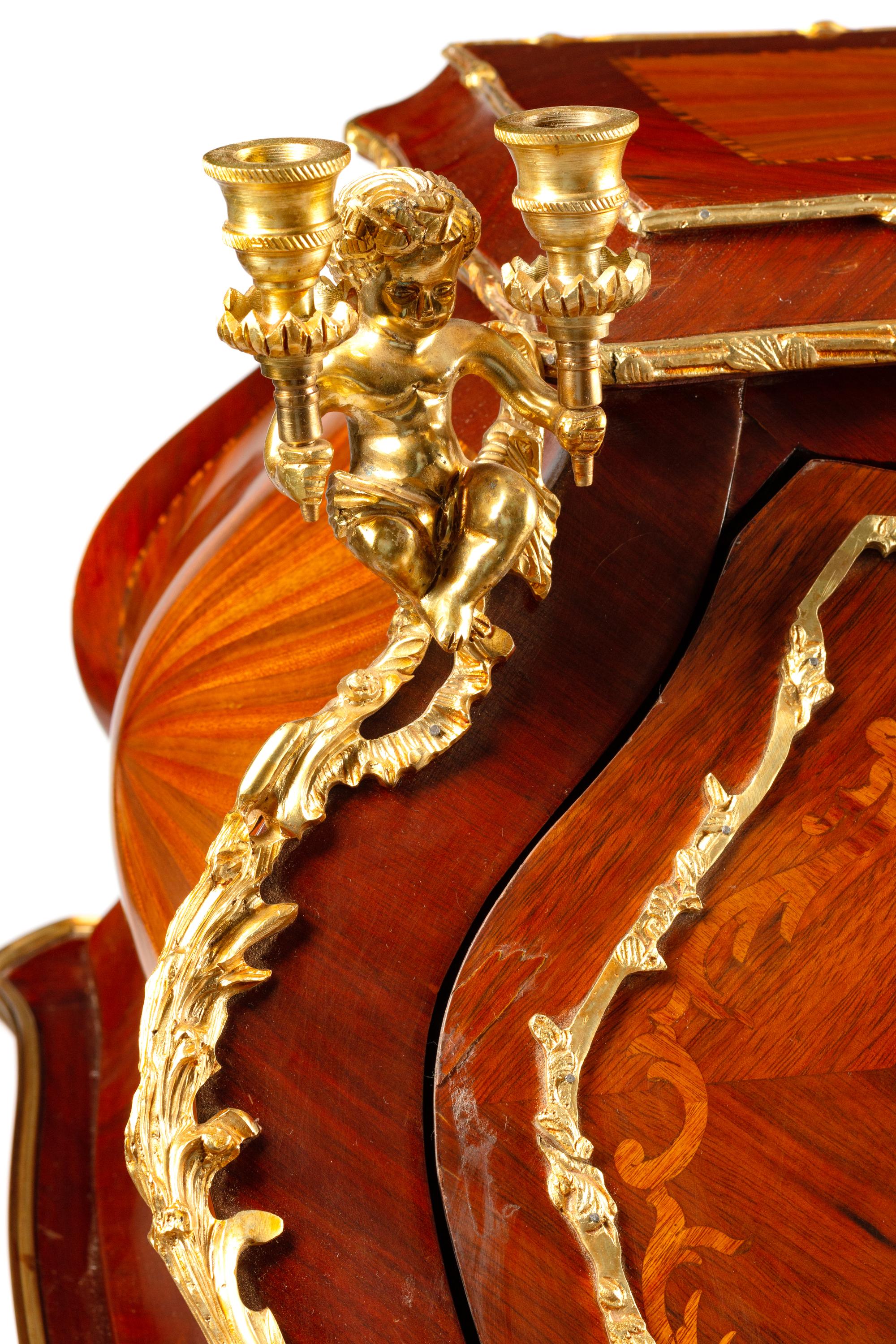 A Louis XV Style Gilt Bronze Mounted Marquetry Bureau de Dame