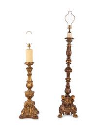 Two Continental Giltwood Prickets