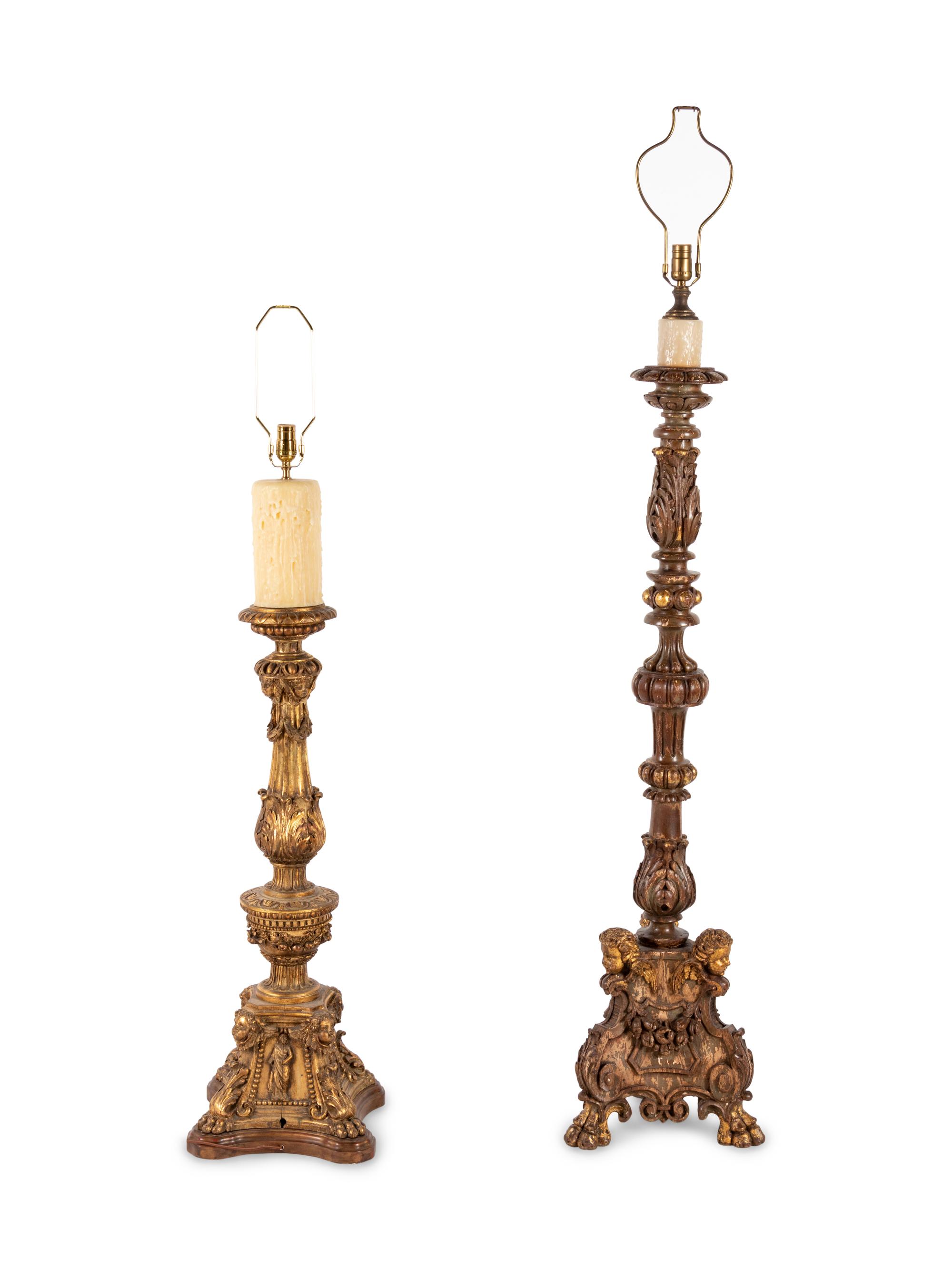 Two Continental Giltwood Prickets