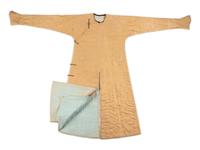 A Pale Yellow Silk and Cotton Padded Winter Robe