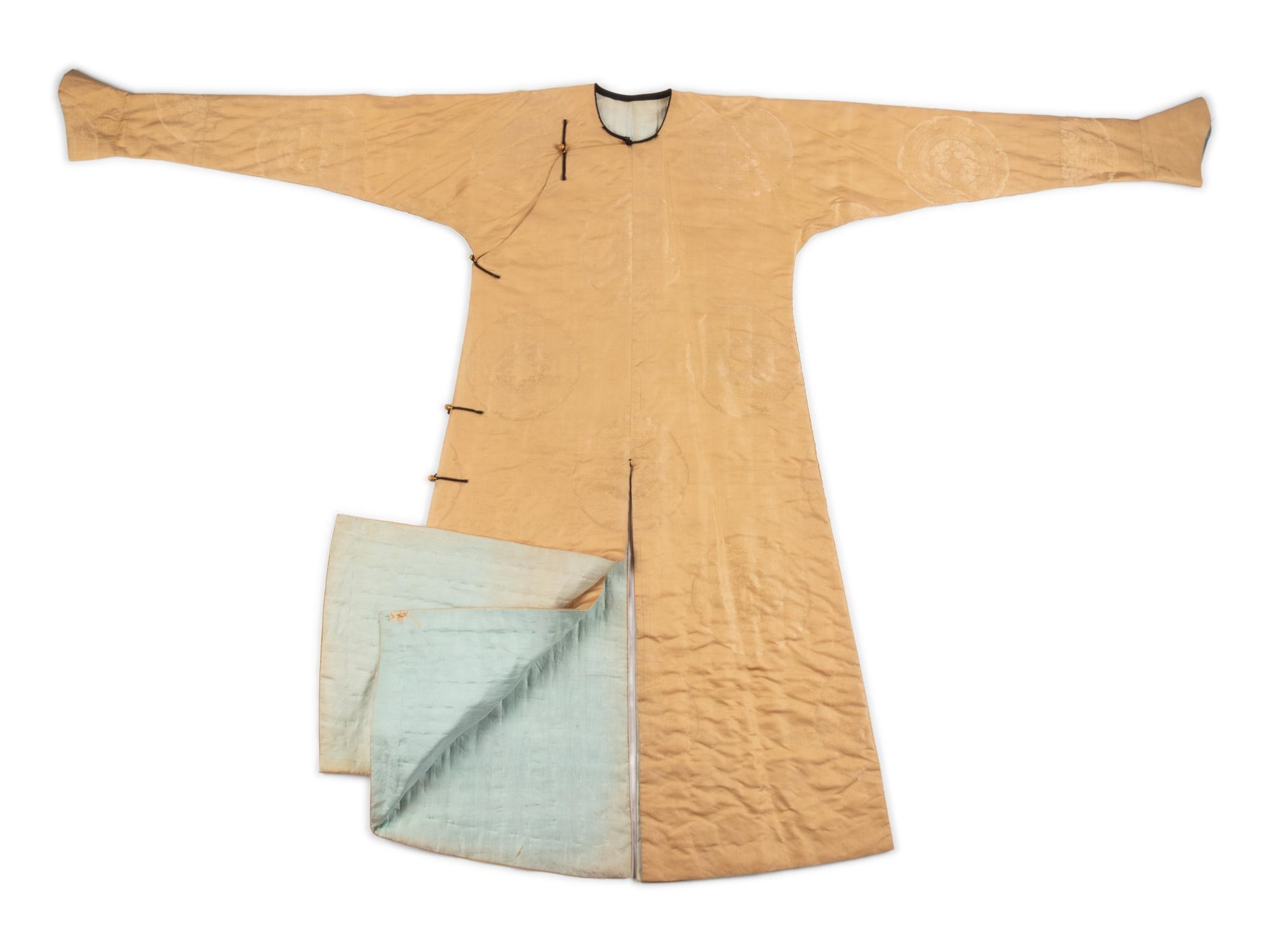 A Pale Yellow Silk and Cotton Padded Winter Robe
