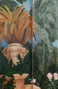 A Continental Painted Canvas Ten-Panel Floor Screen