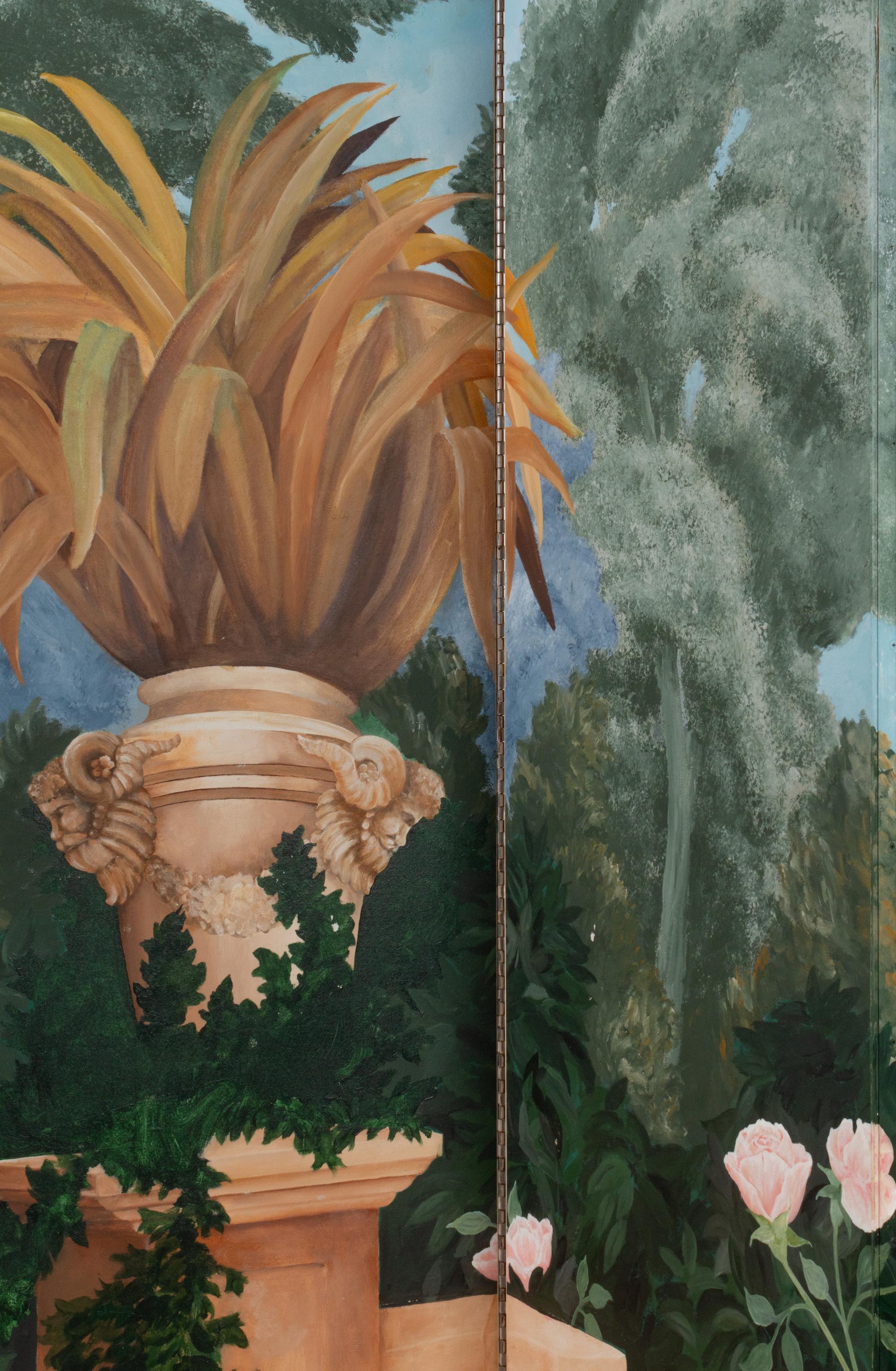 A Continental Painted Canvas Ten-Panel Floor Screen