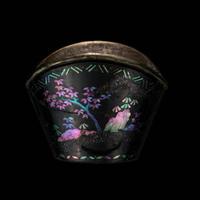 A Set of Six Mother-of-Pearl Inlaid Black Lacquer Ingot-Form Cups