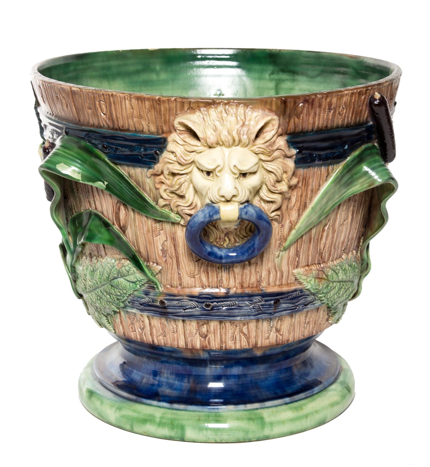 A Large Palissy Majolica Jardiniere Height 16 x diameter 17 inches. — LATE 19TH CENTURY