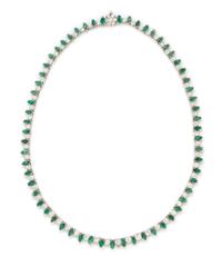 A White Gold, Diamond and Emerald Riviere Necklace, 16.70 dwts.