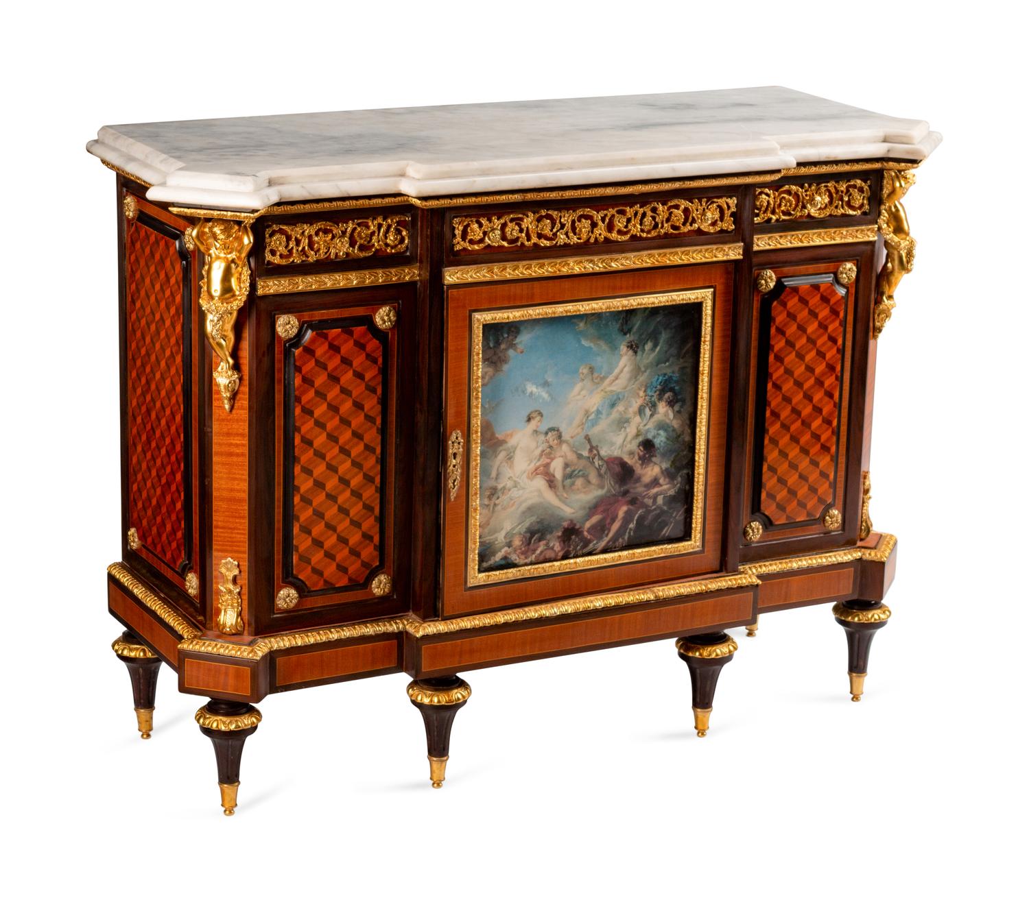 A Louis XVI Style Gilt-Bronze-Mounted Parquetry Meuble d'Appui