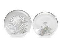 Fifteen Glass Decanters with English Shell-Form Silver Bottle Tags