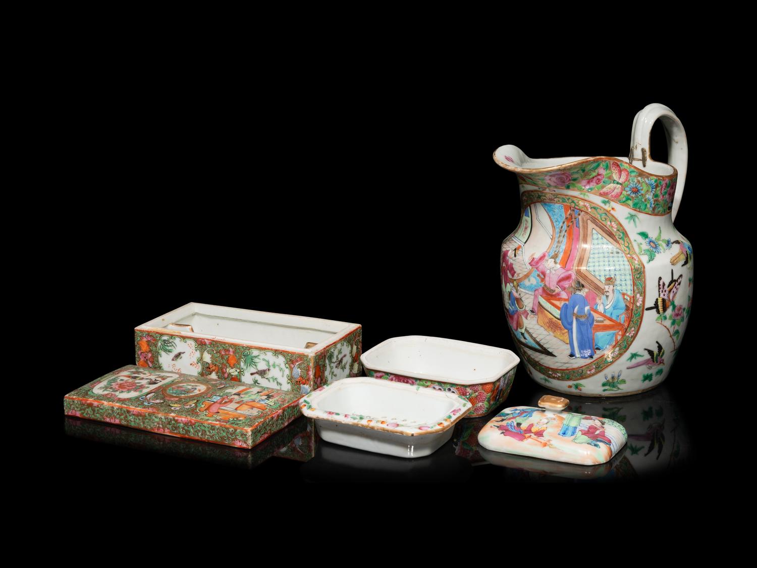 Three Chinese Export Rose Medallion Porcelain Wares