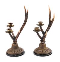 A Pair of German Antler-Mounted Two-Light Candelabra