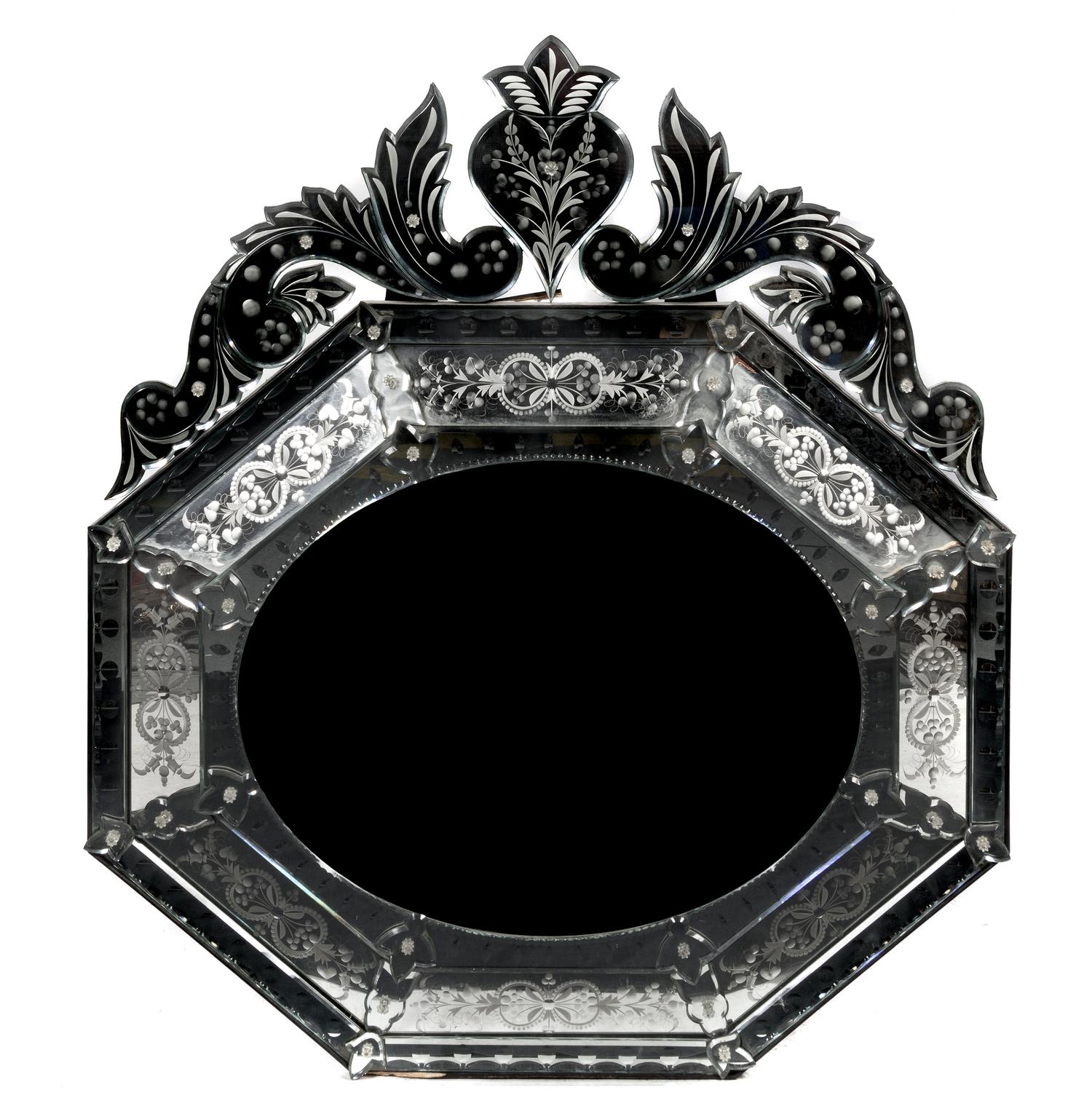 A Venetian Glass Mirror, Height 43 x width 37 inches.