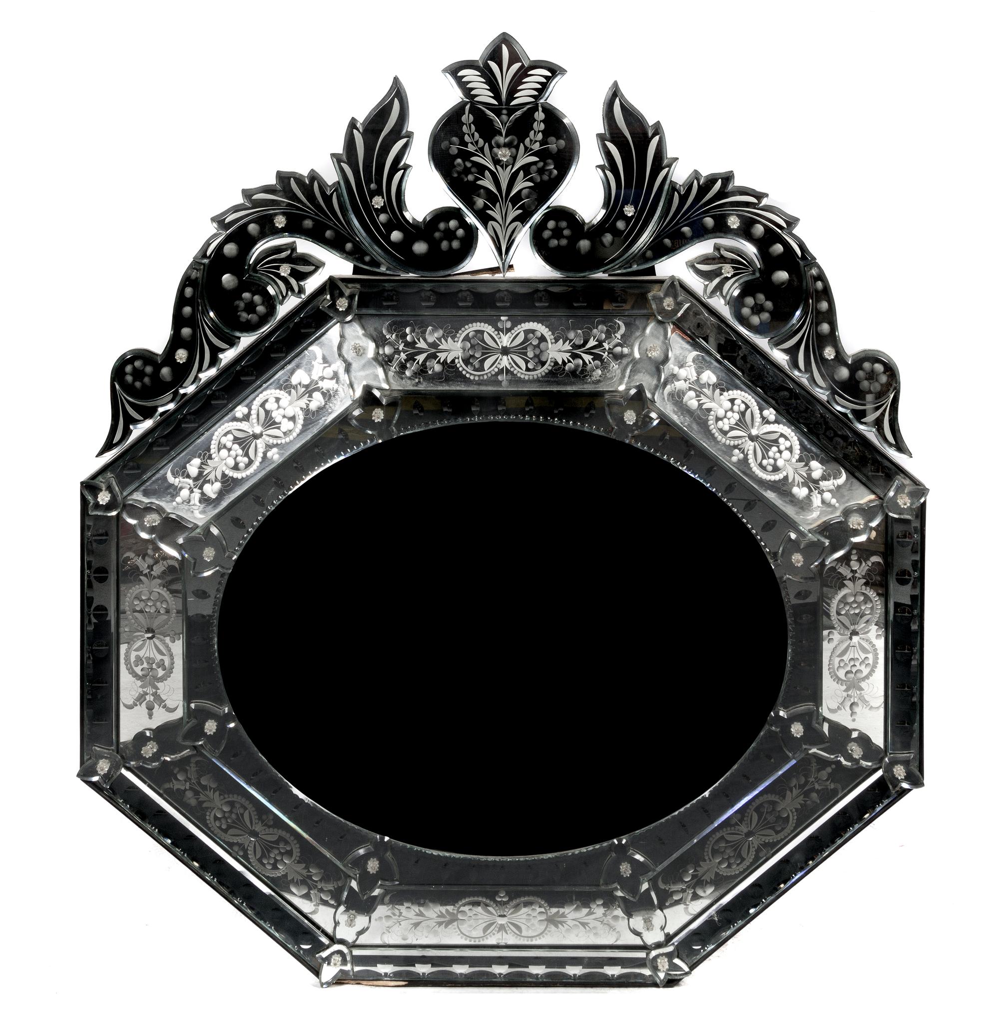 A Venetian Glass Mirror, Height 43 x width 37 inches.