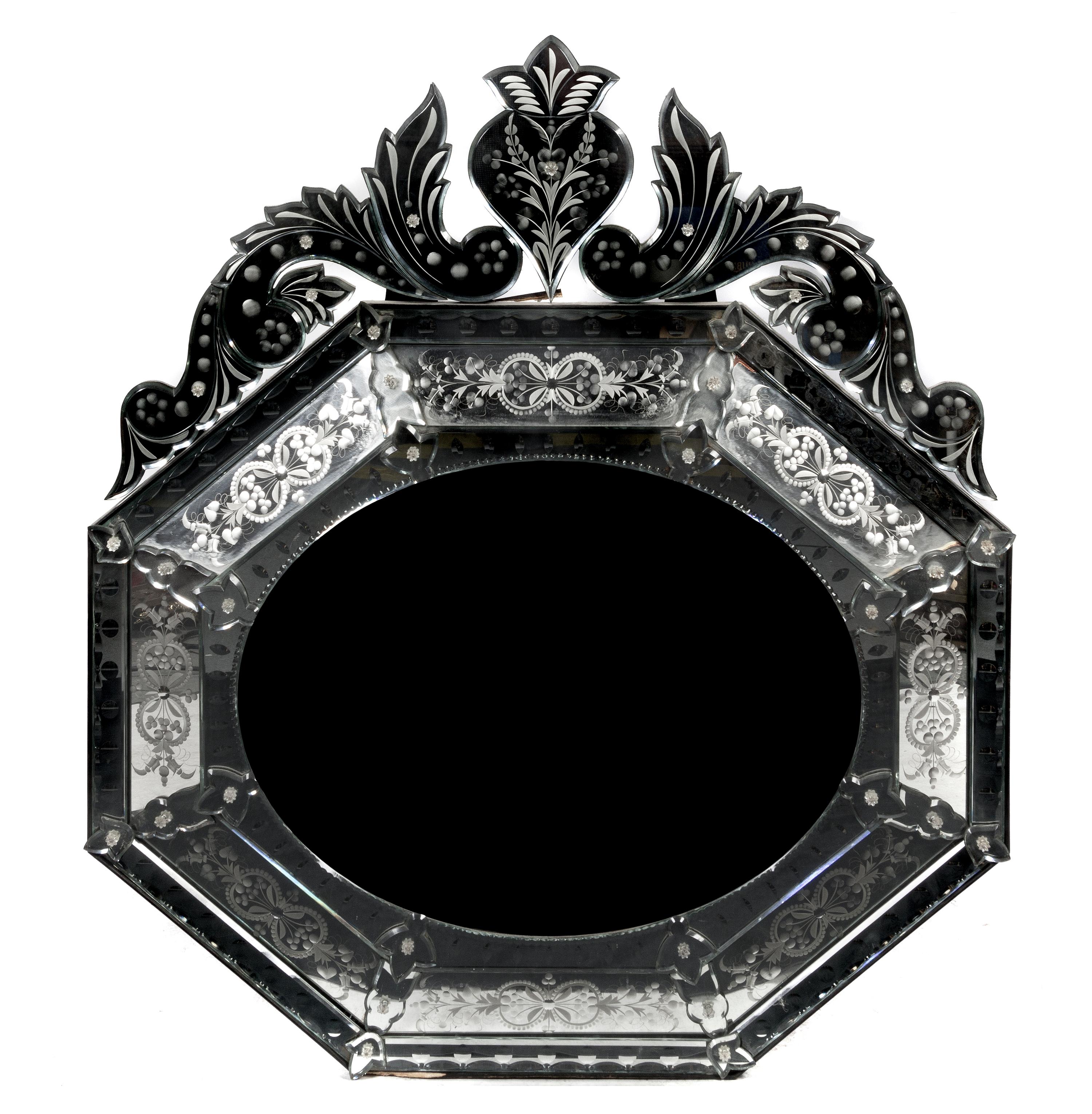 A Venetian Glass Mirror, Height 43 x width 37 inches.
