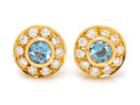 A Pair of 18 Karat Yellow Gold, Blue Topaz and Diamond Earrings, Tiffany & Co.,