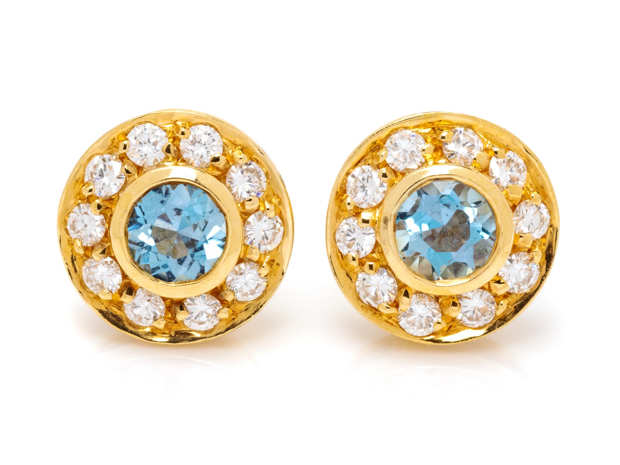A Pair of 18 Karat Yellow Gold, Blue Topaz and Diamond Earrings, Tiffany & Co.,