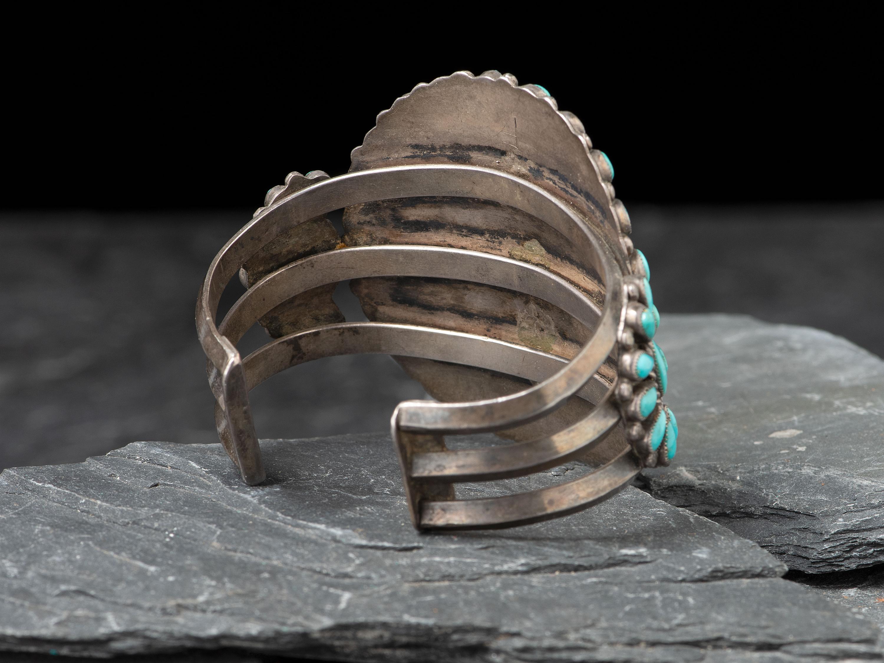 Zuni Silver and Turquoise Cluster Cuff Bracelet