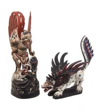 Two Balinese Painted Carved Wood Mythical Figures Height of taller 20 inches. — 19th CENTURY