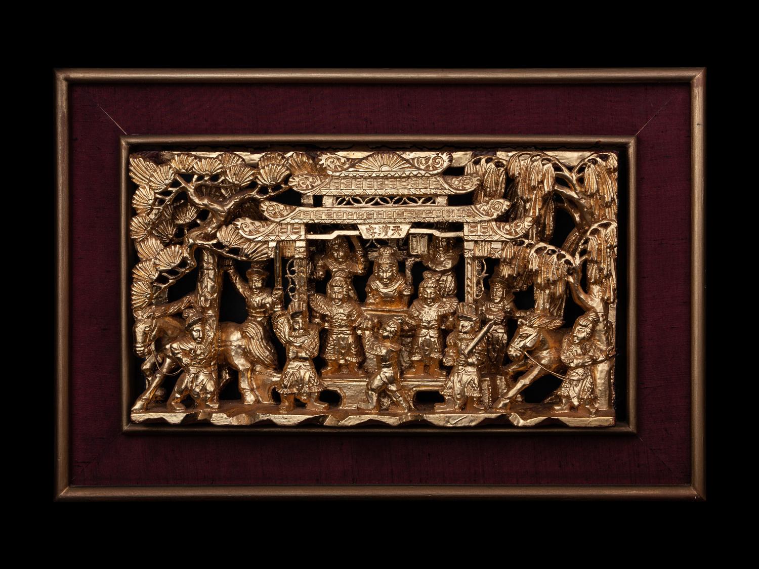 A Pair of Chinese Gilt and Red Lacquered Wood Panels