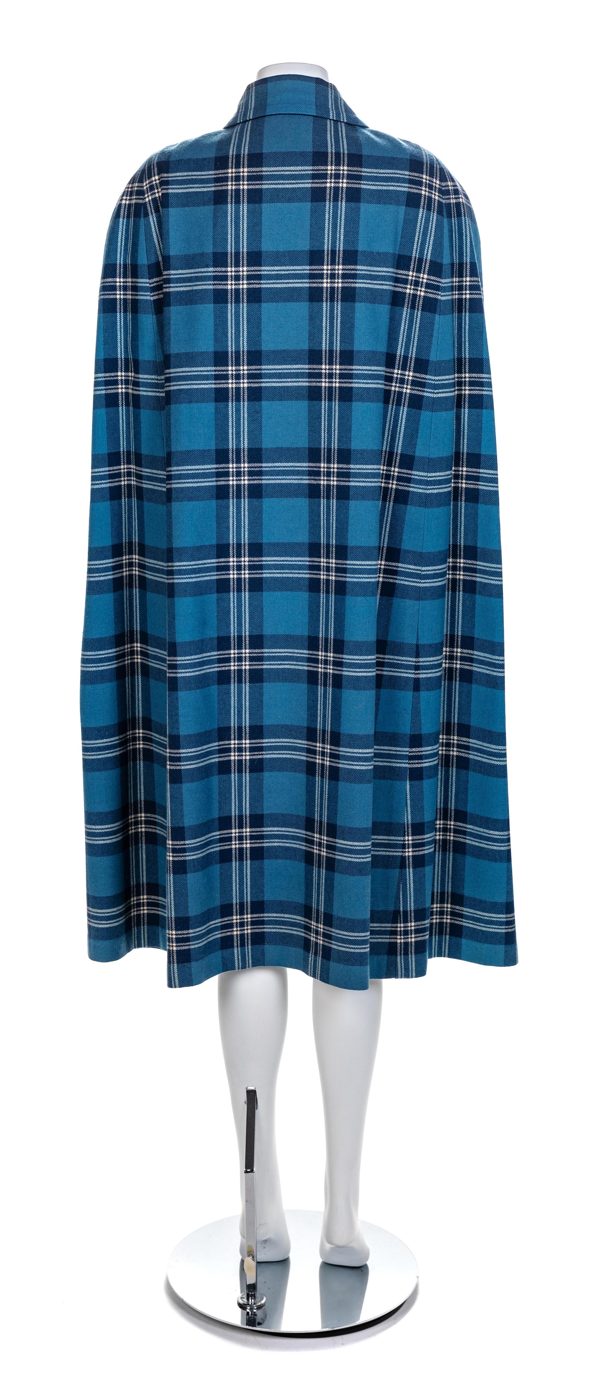 Reversible Blue and Window Pane Check Cape, 1950-60s and Green Tartan and Khaki Reversible Cape, 1960s