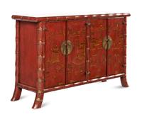 A Burton-Ching Ltd. Red Japanned Side Cabinet