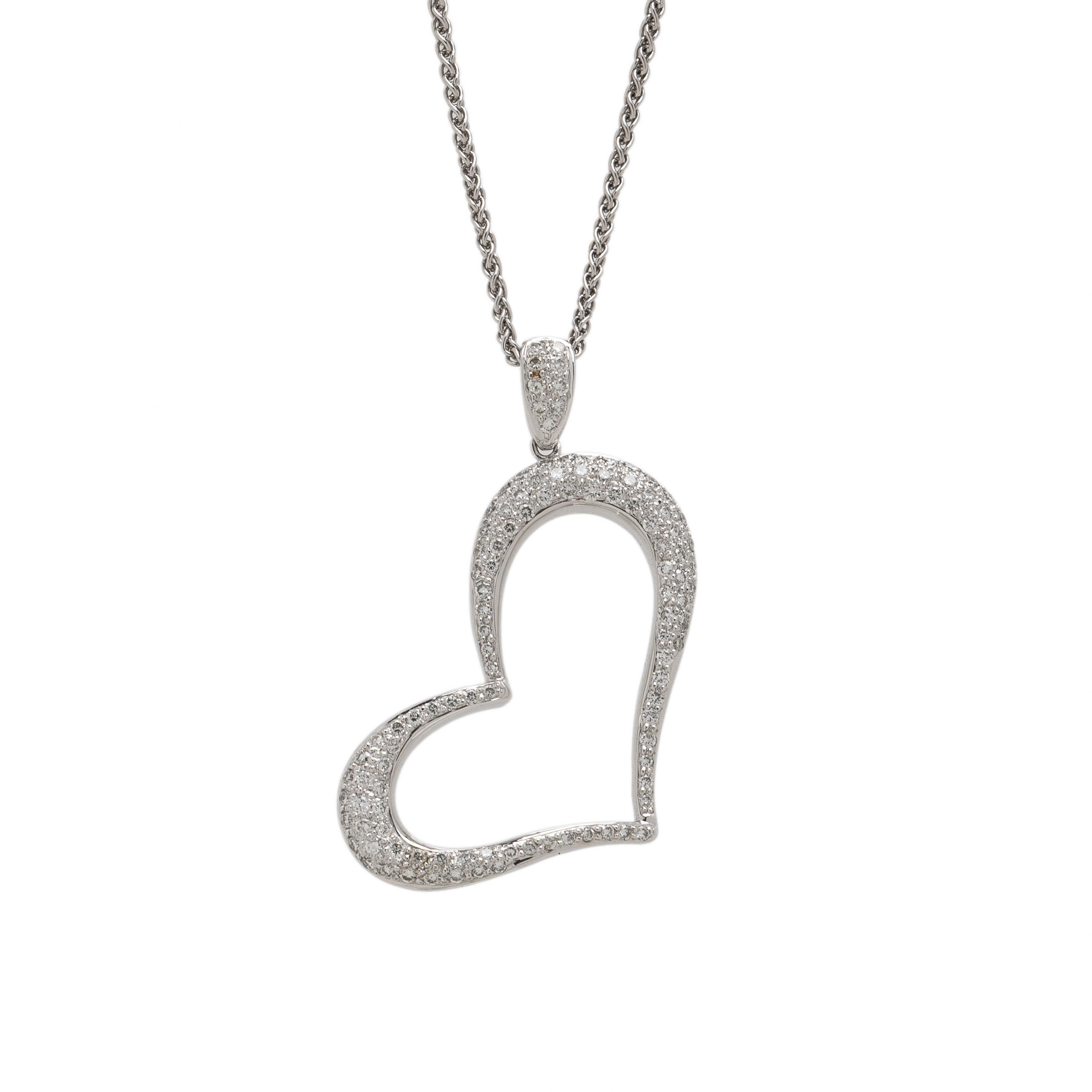 Diamond and White Gold Heart Pendant Necklace