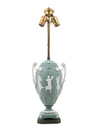 A Continental Bisque Porcelain Urn Mounted as a Lamp