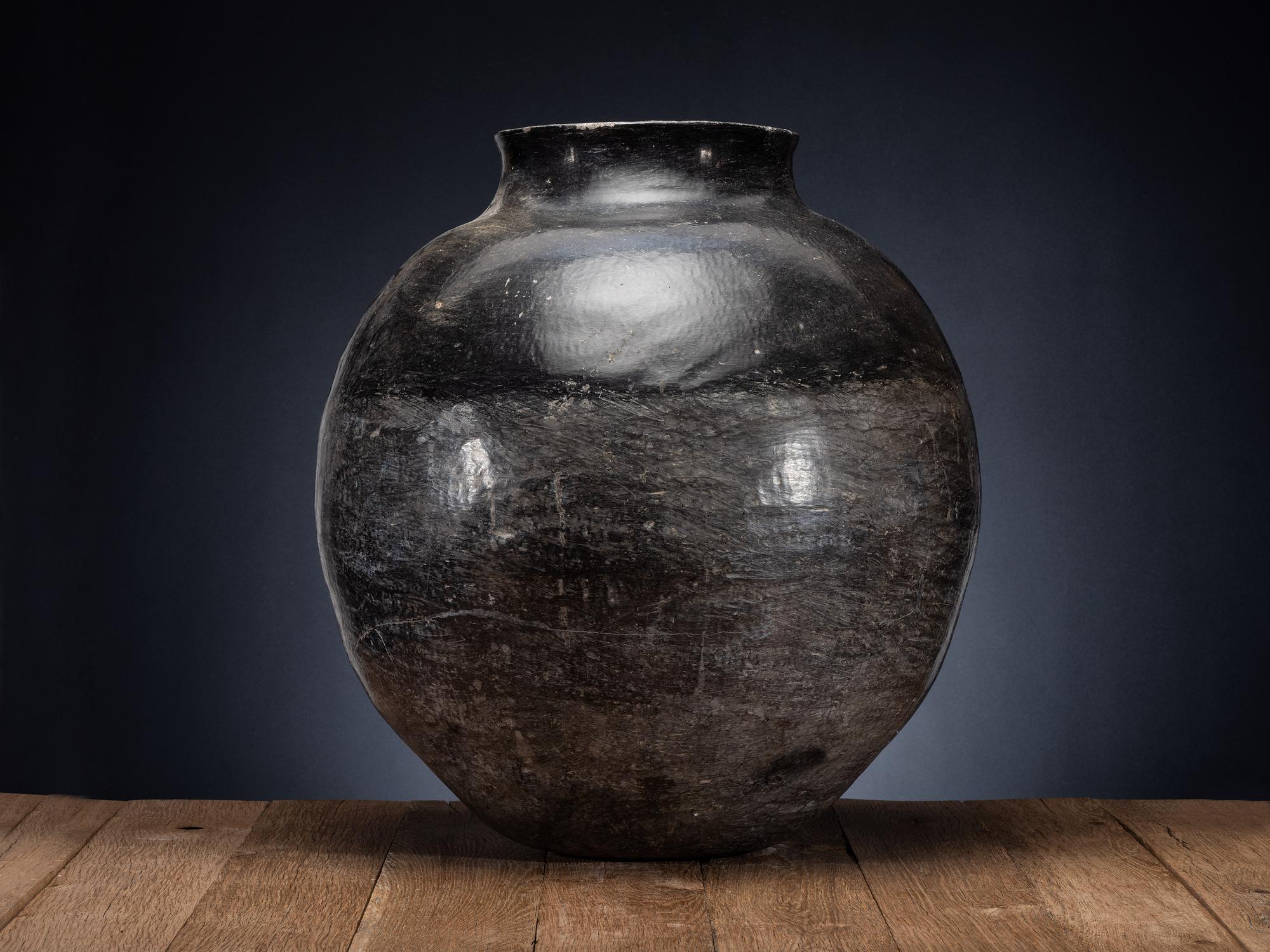 Massive Ohkay Owingeh Blackware Pottery Storage Jar
