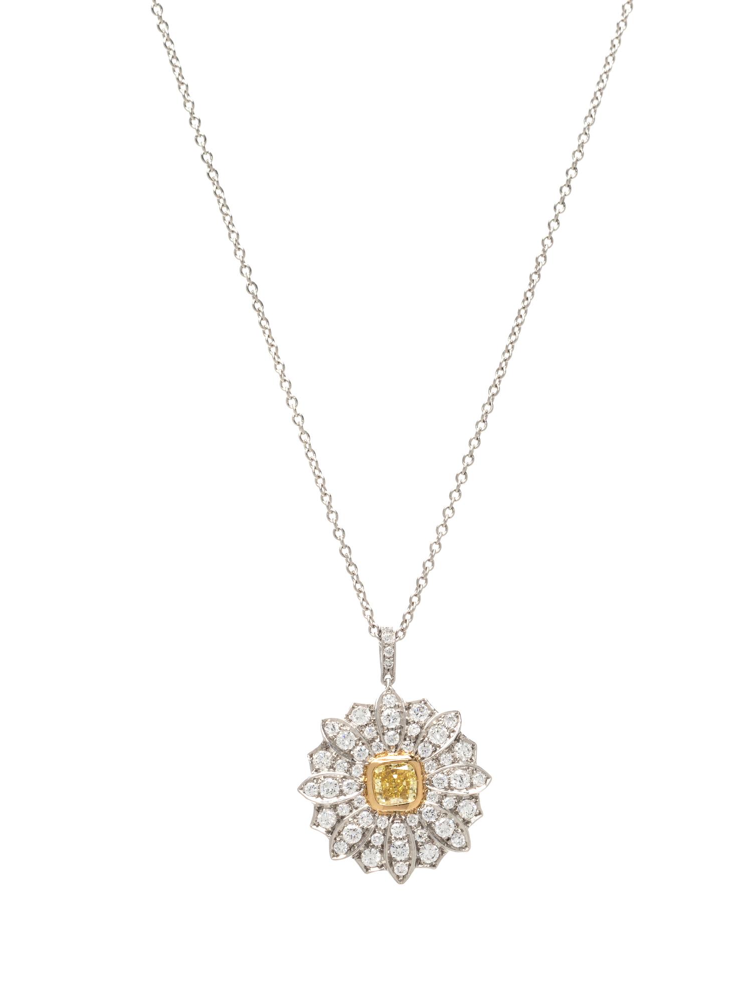 TIFFANY & CO., YELLOW DIAMOND AND DIAMOND 'DAISY' PENDANT/NECKLACE