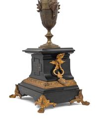 A Pair of French Gilt Bronze and Slate Five-Light Candelabra