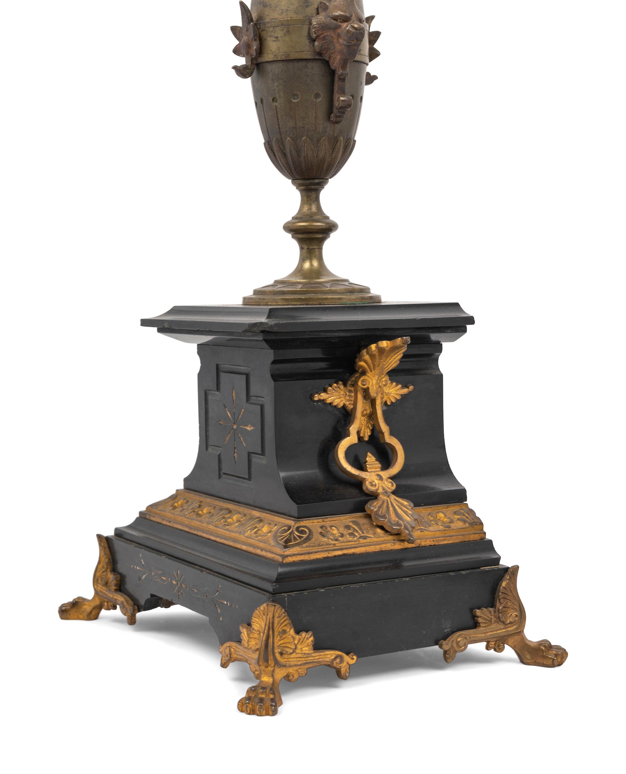 A Pair of French Gilt Bronze and Slate Five-Light Candelabra