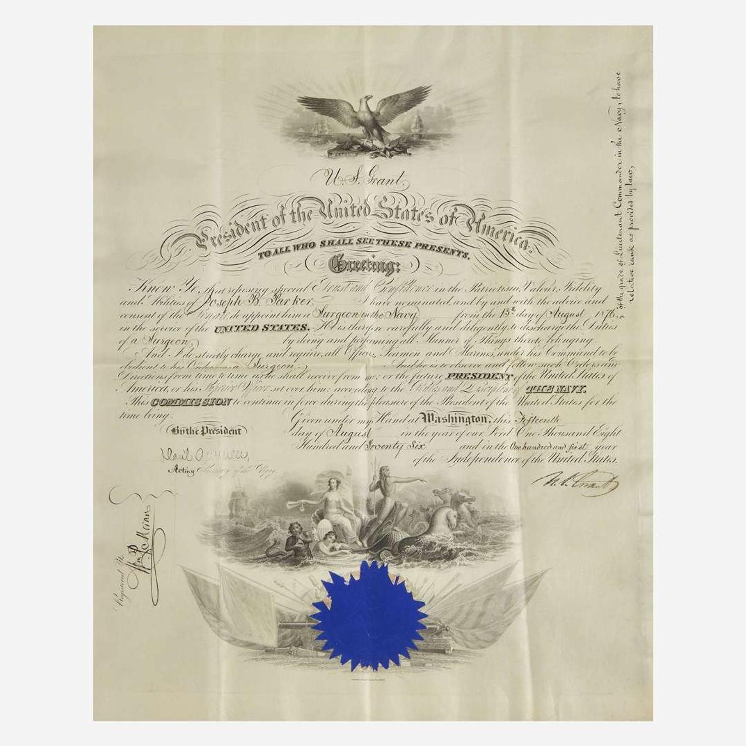 [Presidential] Grant, Ulysses S. Signed Military Commission