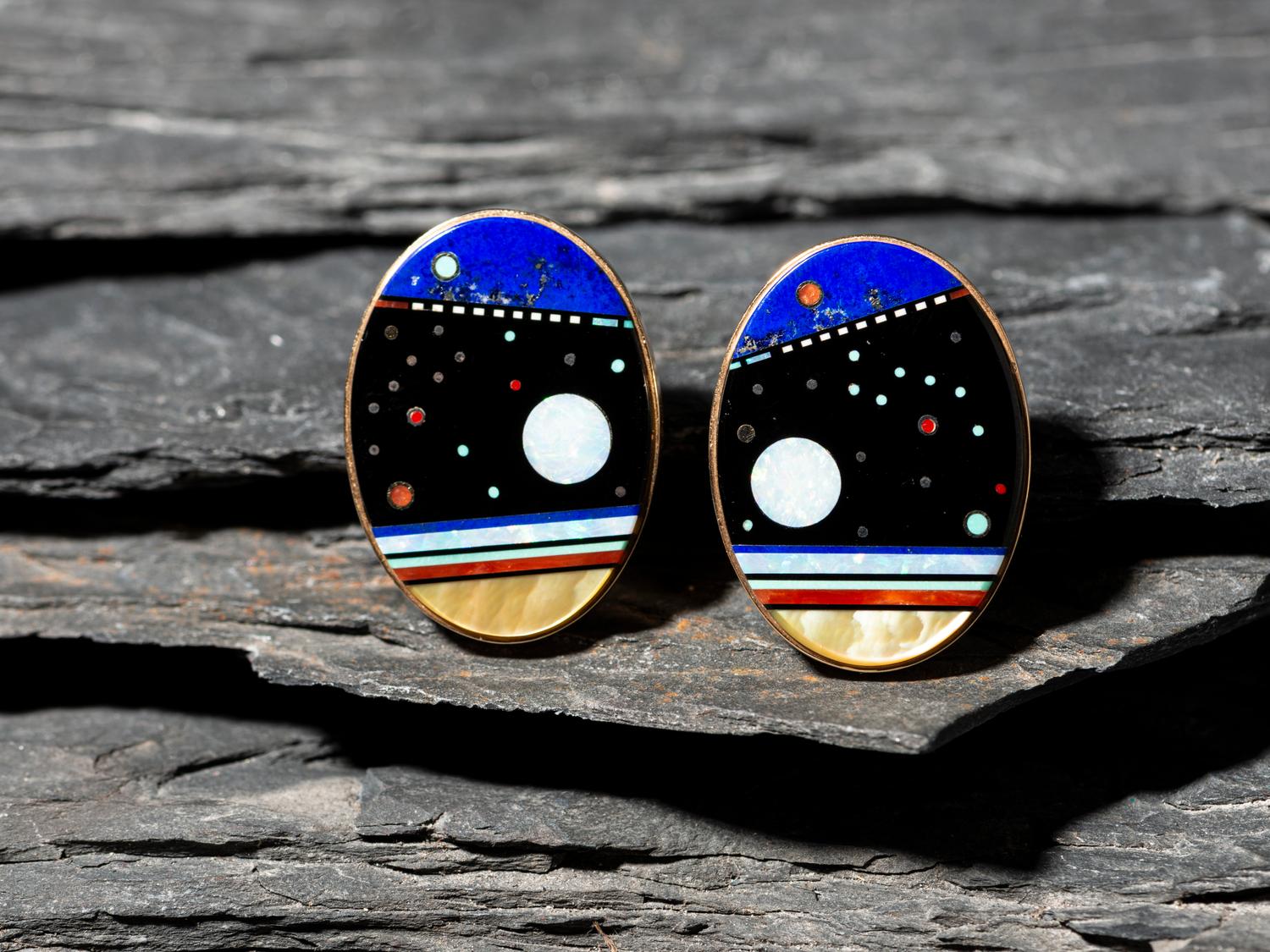 14K Gold and Mosaic Inlay Clip Earrings