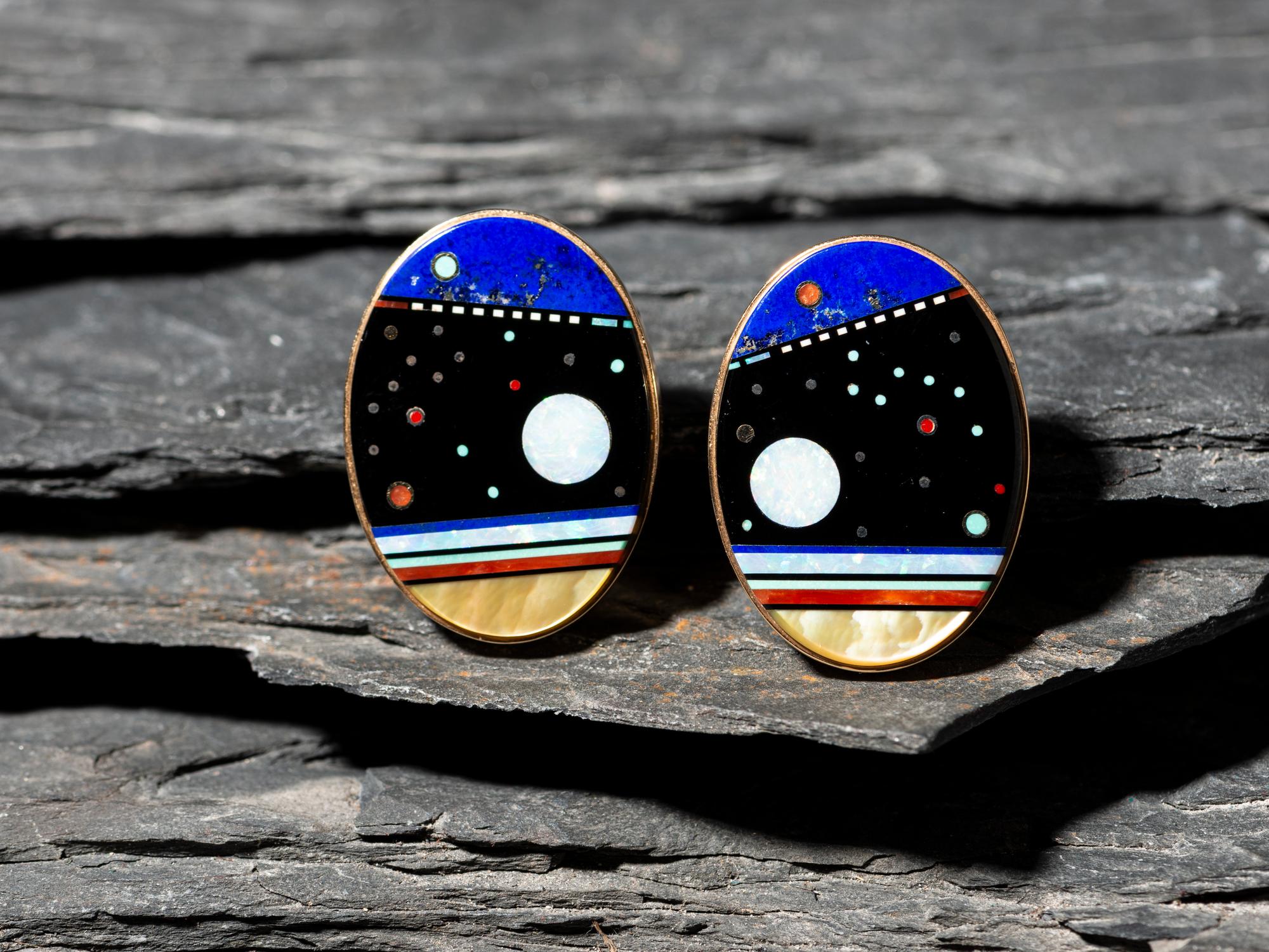 14K Gold and Mosaic Inlay Clip Earrings