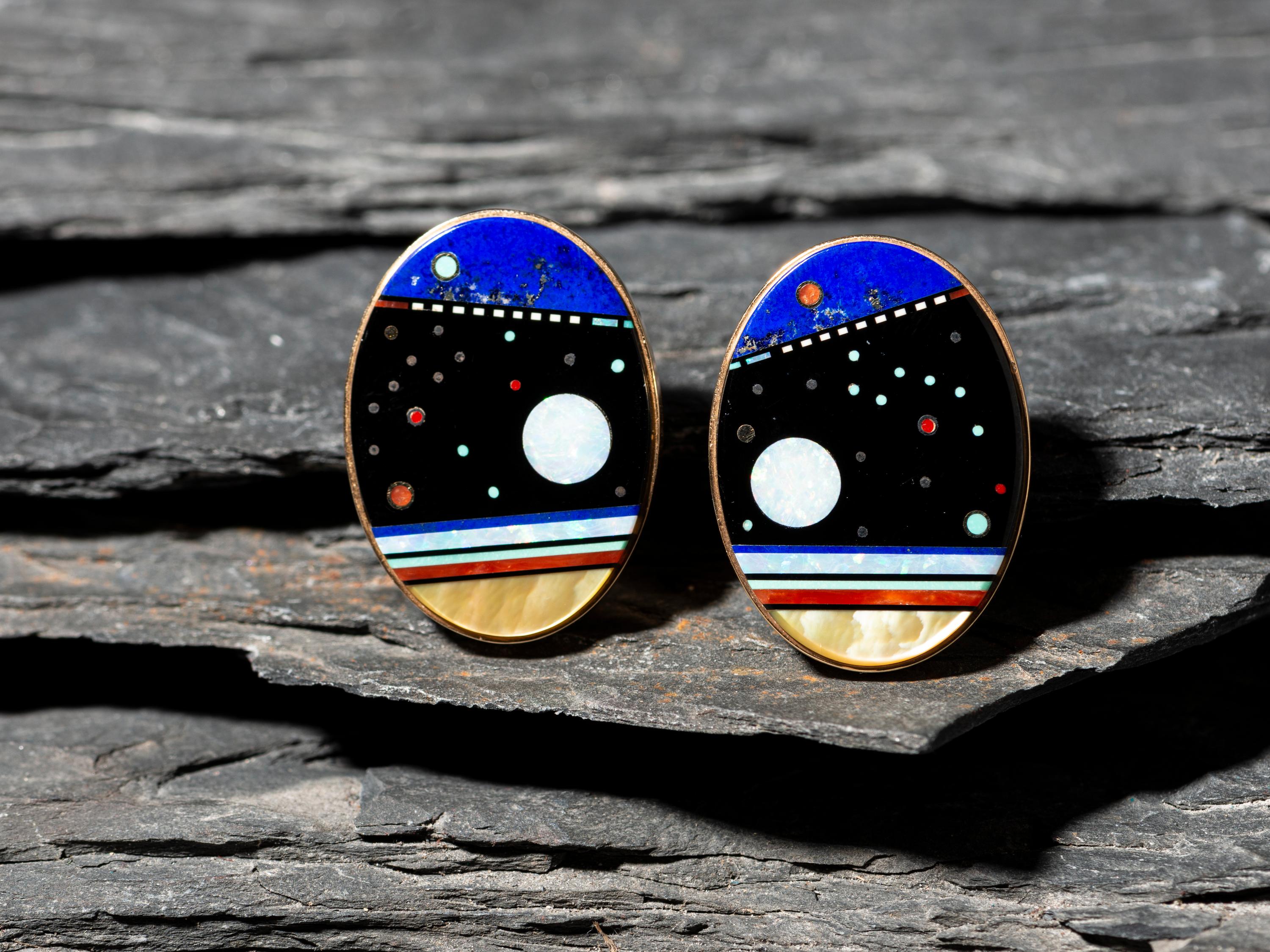 14K Gold and Mosaic Inlay Clip Earrings