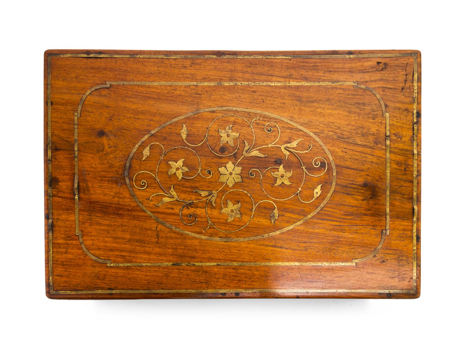 A Victorian Brass Inlaid Fruitwood Stationery Box
