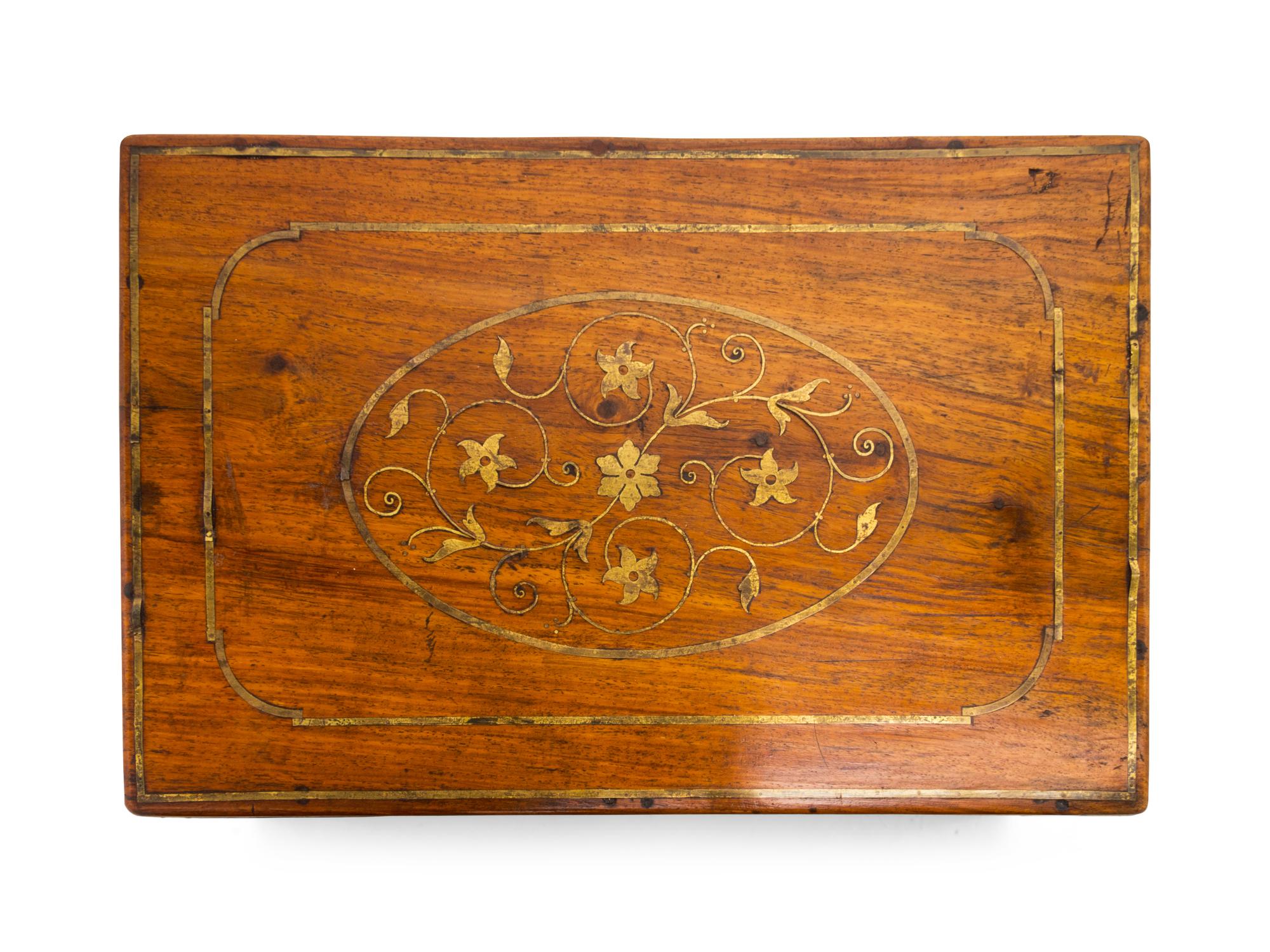 A Victorian Brass Inlaid Fruitwood Stationery Box