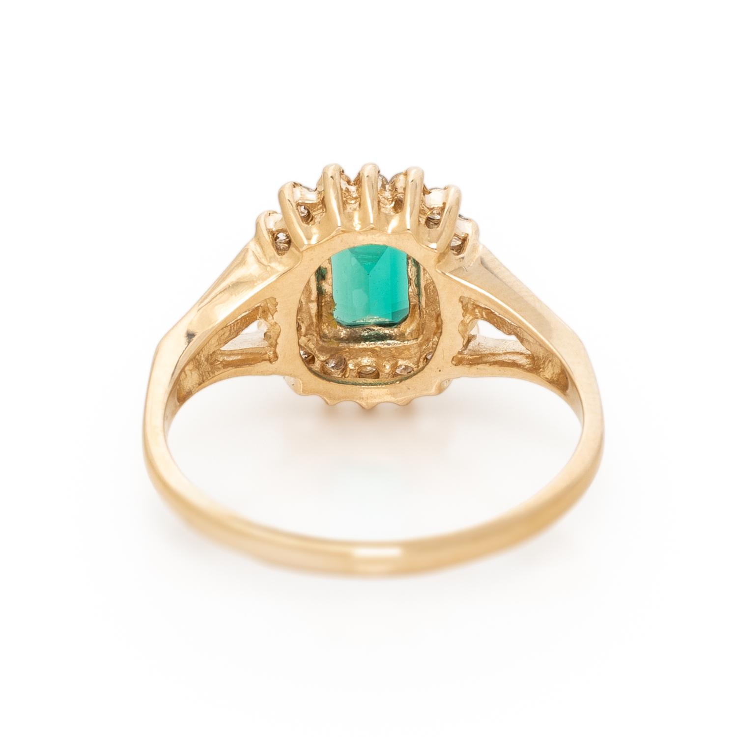 SYNTHETIC EMERALD AND DIAMOND RING