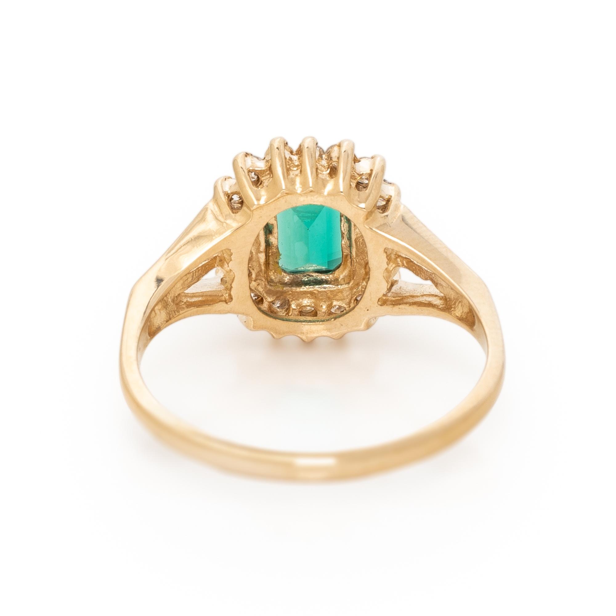 SYNTHETIC EMERALD AND DIAMOND RING