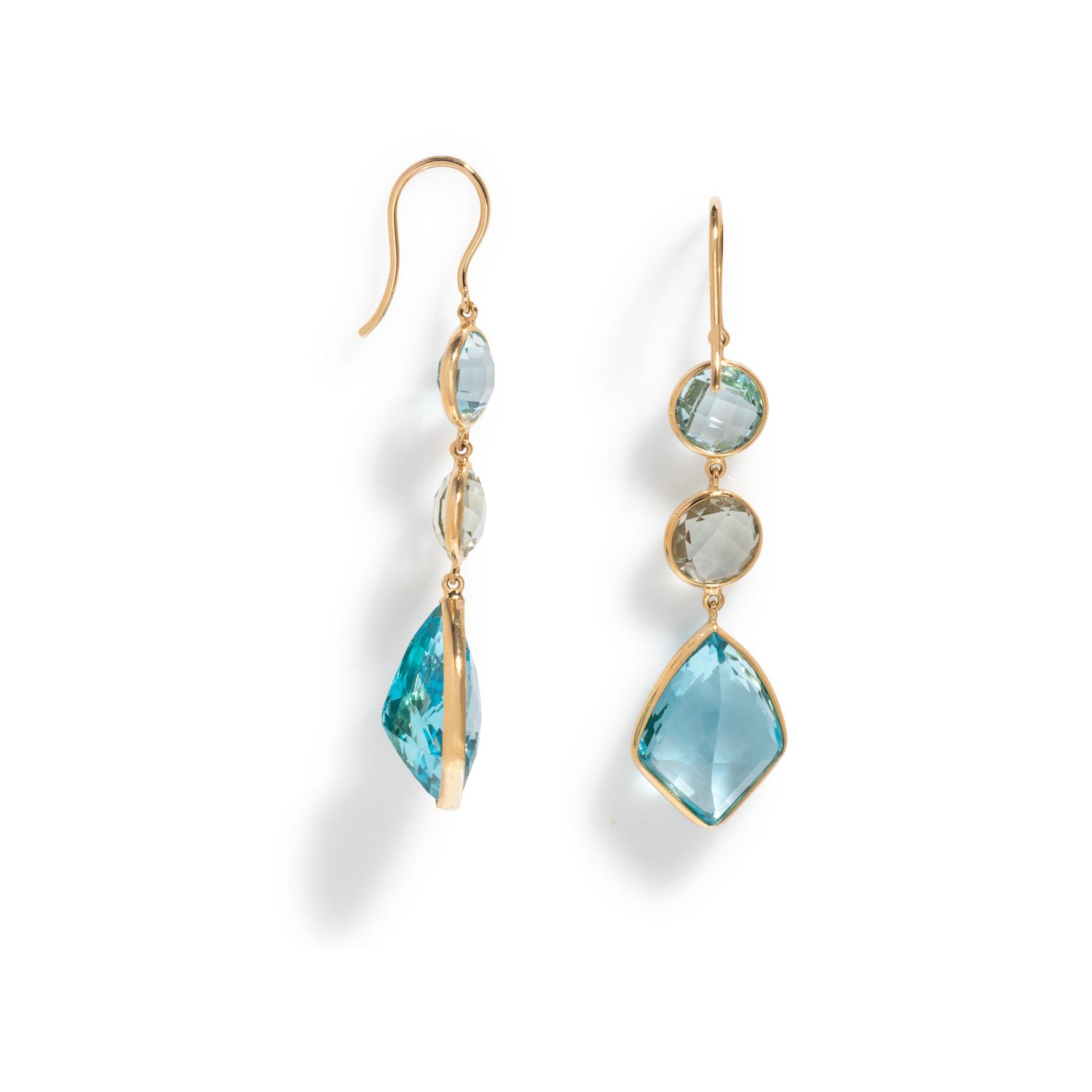 YELLOW GOLD, TOPAZ AND QUARTZ EARRINGS