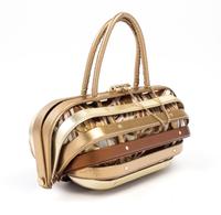 Salvatore Ferragamo Gold and Bronze Leather "Cage" Handbag, 1990-2000s 12" x 6" x 5"; Handle drop: 4"