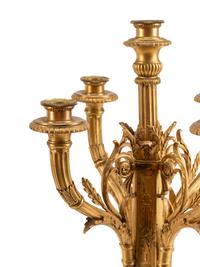 A Pair of Empire Style Gilt Bronze Five-Light Candelabra