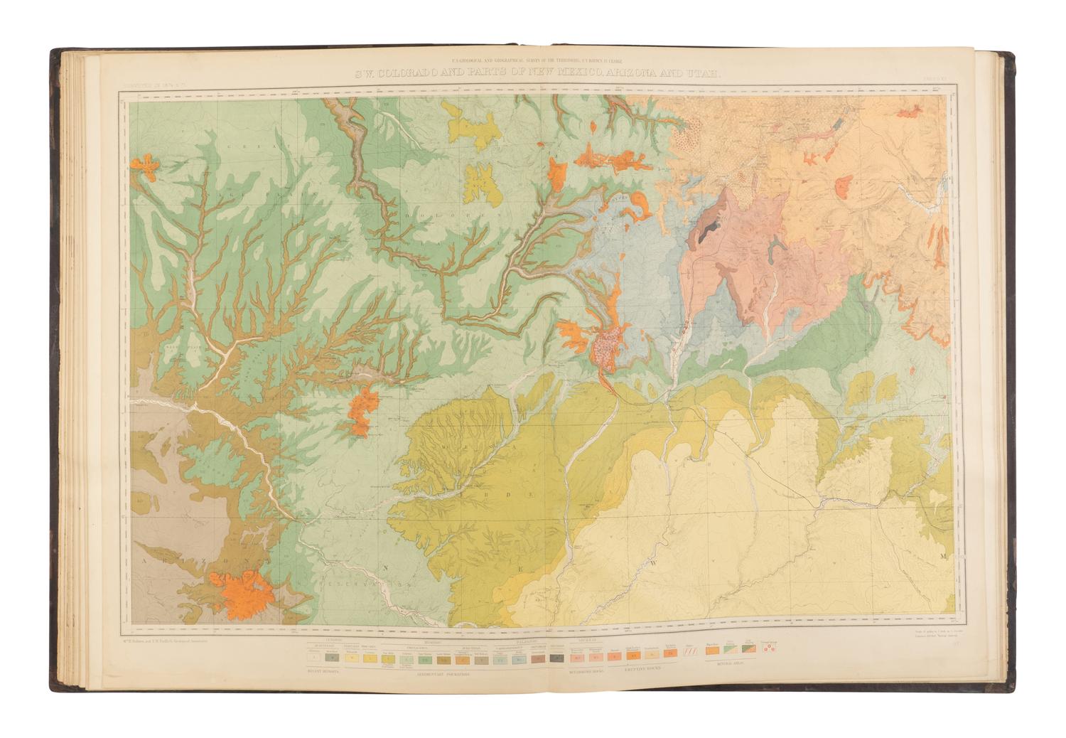 HAYDEN, Ferdinand Vandeveer (1829-1887). Geological and Geographical Atlas of Colorado and Portions of Adjacent Territory . Washington D.C. and New York: Department of the Interior United States Geographical Survey; Julius Bien & Co., 1881.