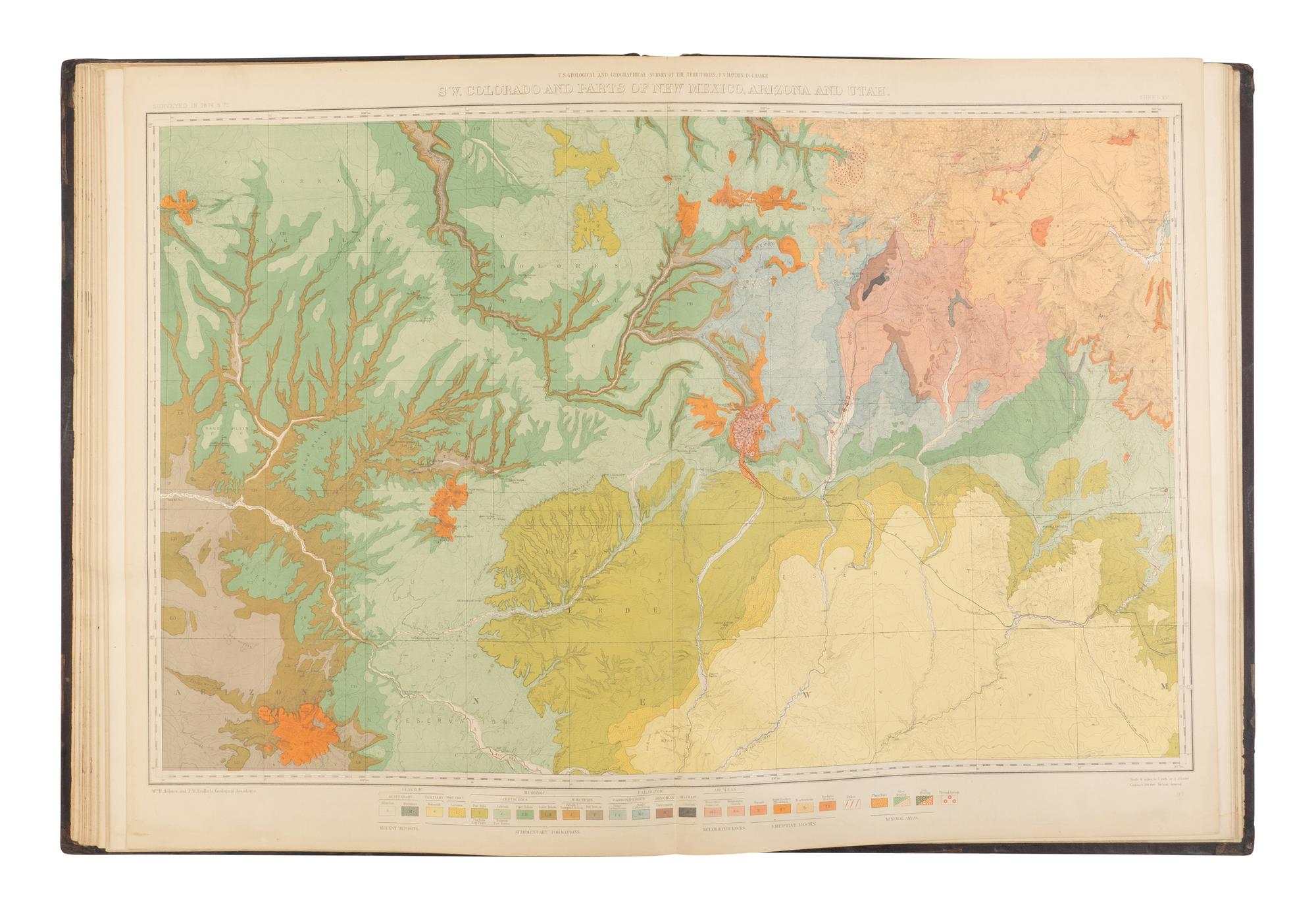 HAYDEN, Ferdinand Vandeveer (1829-1887). Geological and Geographical Atlas of Colorado and Portions of Adjacent Territory . Washington D.C. and New York: Department of the Interior United States Geographical Survey; Julius Bien & Co., 1881.