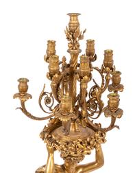 A Large French Gilt Bronze and Marble Figural Candelabrum