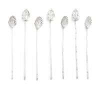Twenty-Four Mexican Silver Iced Tea Spoons, 20th Century, comprising a set of 12 with scallop-form bowls and another set of 12 with fol