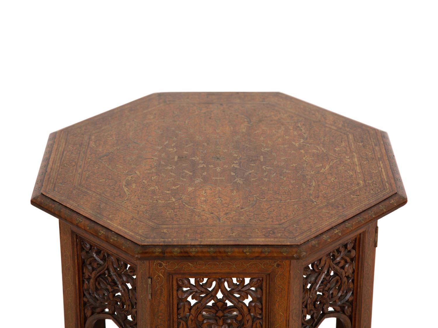 An Anglo-Indian Octagonal Folding Table with Brass Inlay