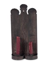 A Pressed and Incised Tin Two-Candle Sconce