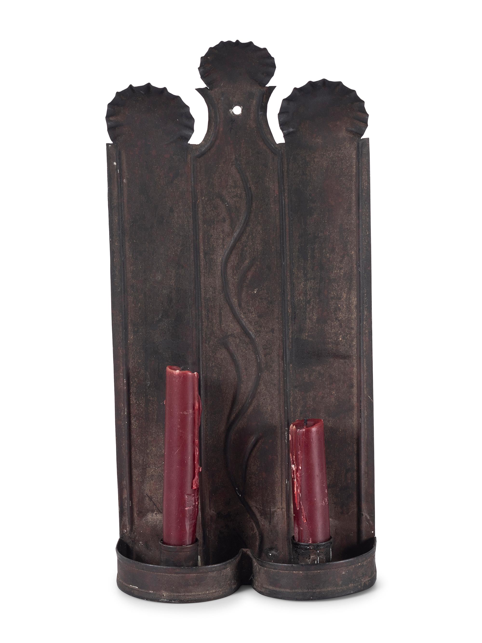 A Pressed and Incised Tin Two-Candle Sconce
