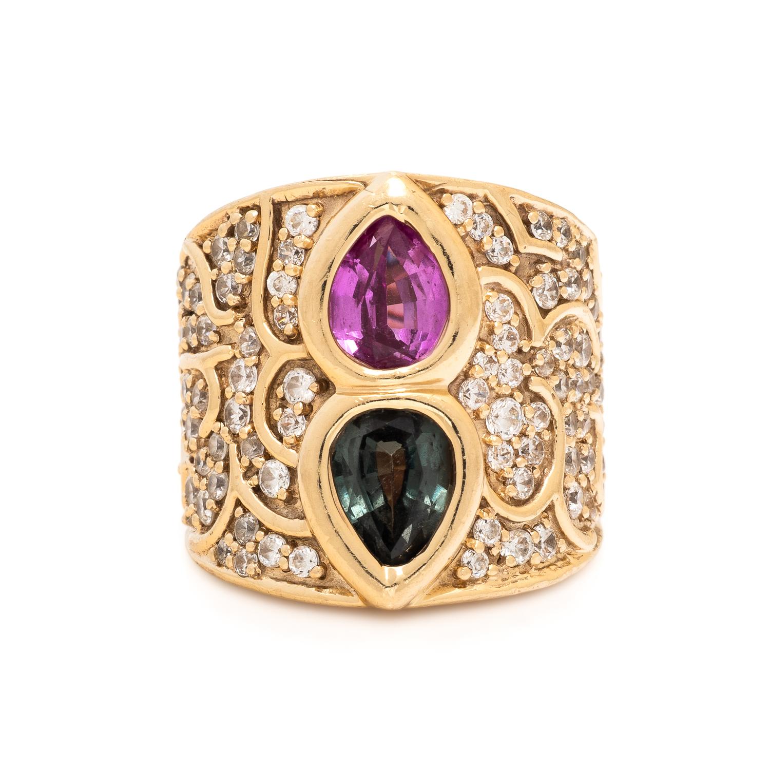 Tourmaline, Diamond, and Yellow Gold Ring