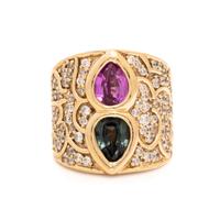Tourmaline, Diamond, and Yellow Gold Ring
